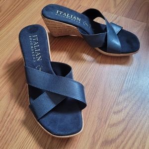 Italian Shoemakers Wedge Sandals, Size 6, Navy Blue